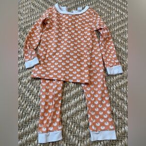 Lila and Hayes 4T pumpkin pajama set orange and white with ruffle collar